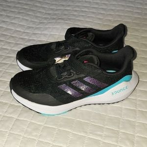 NWT Adidas sneakers, kids size 1, black, purple sparkle stripes